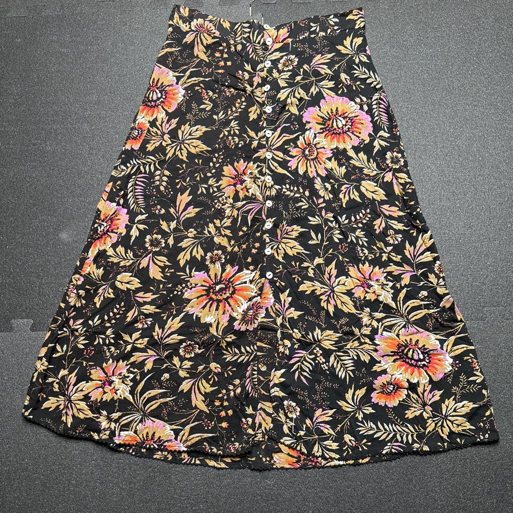 Free People Black Floral A-Line Skirt